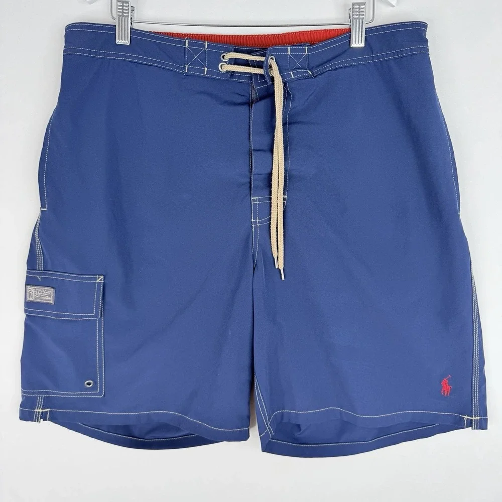Polo Ralph Lauren Mens Navy Blue Cargo Swim Trunks Board Shorts Pony Logo XL